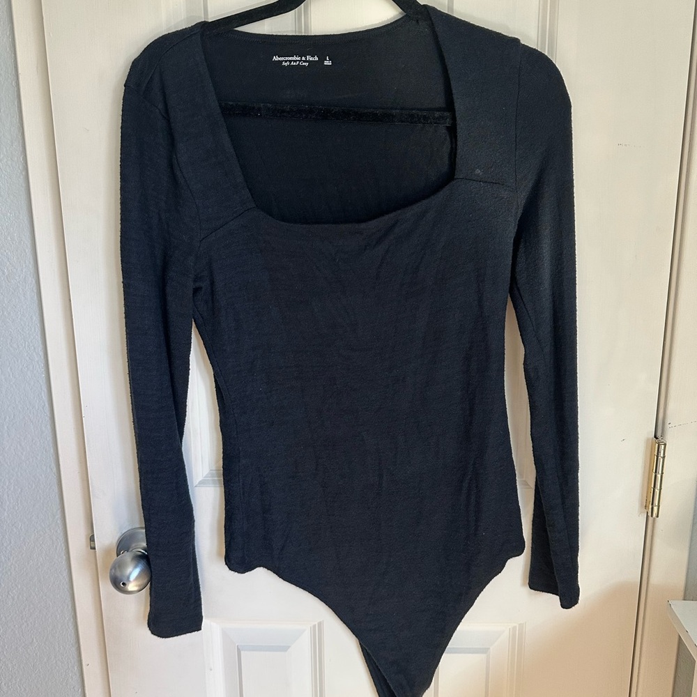 Abercrombie & Fitch Black Square-Neck Long Sleeve Bodysuit
